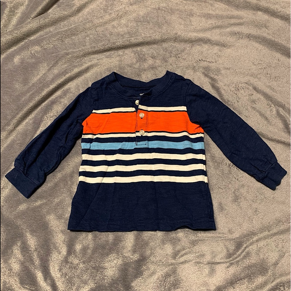 Carter’s - Long Sleeve Striped Shirt - Navy/White/Orange - Sz: 12M